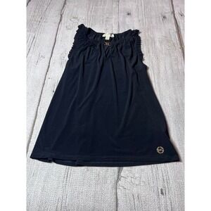 MICHAEL KORS Black Sleeveless Ruffle Neck Keyhole Detail MK Logo Top M